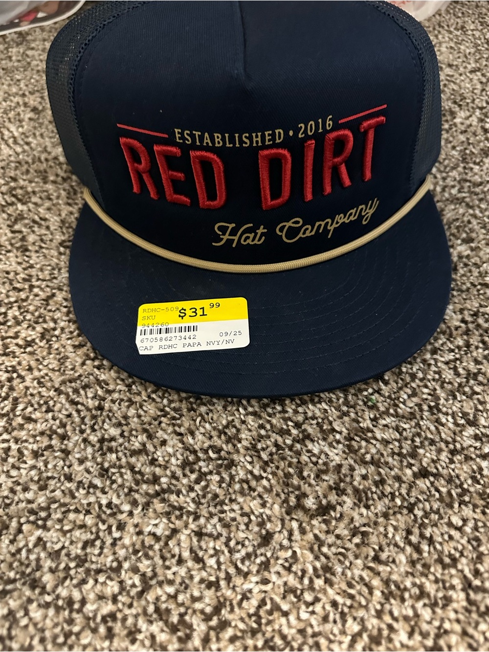 Red Dirt Hat Company Navy Trucker Hat with Red Embroidery